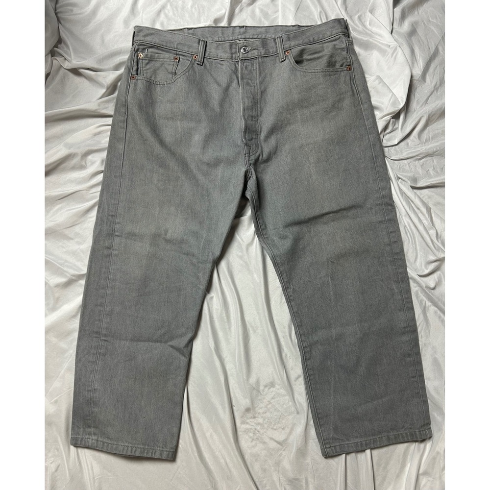 Levis 501 Original Fit Gray Denim Jeans Mens 40x27 Button Fly Straight Leg